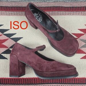 ISO Robert Clergerie Espace Burgundy Suede Heels Ikat